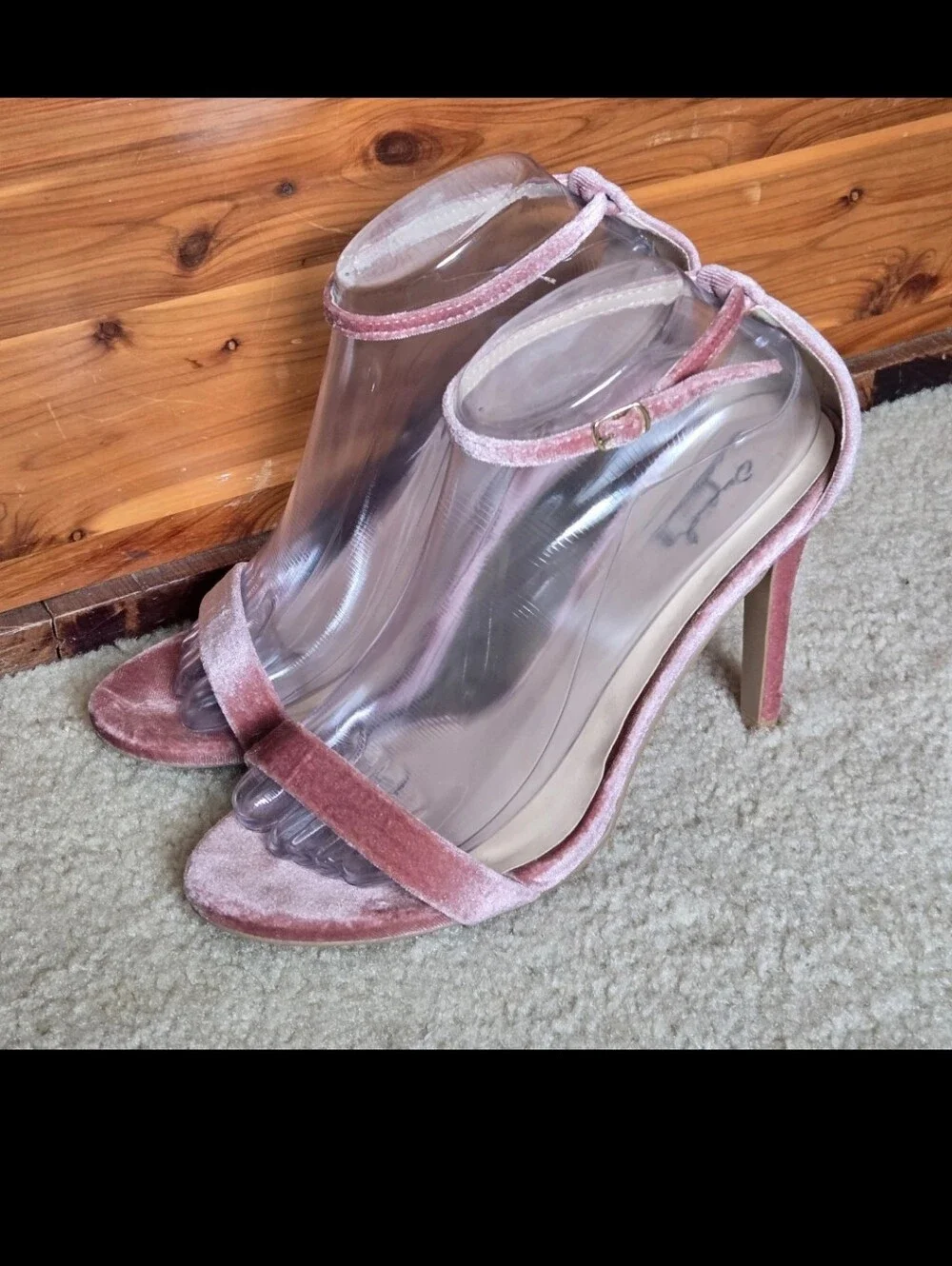 QUPID blush pink velvet two-piece strappy shoes stiletto sandals heels Sz 9
